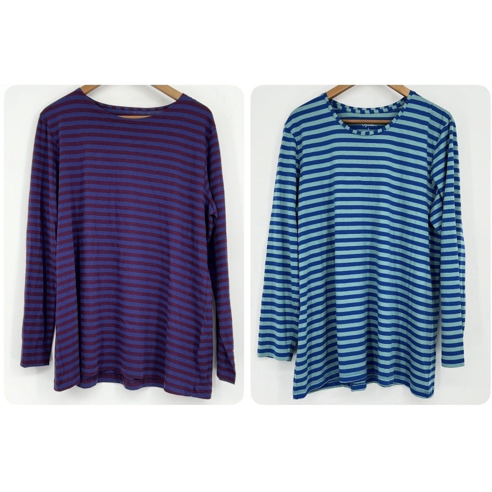 Gudrun Sjoden LOT of TWO Size Large Long Sleeve Striped Tops 100% Organic Cotton